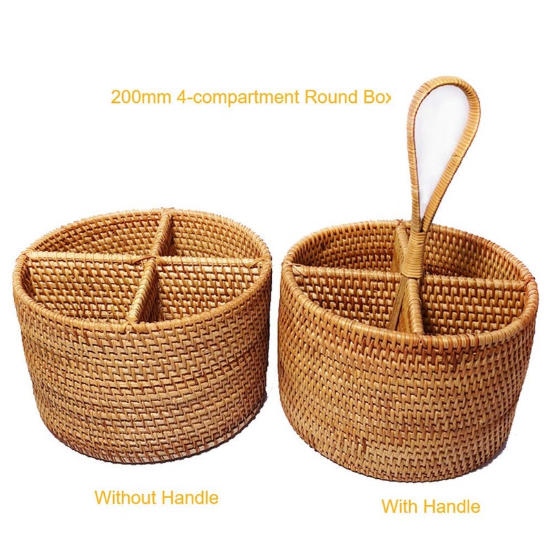 i-lan Natural Rattan 4 Compartments Storage Holder Cosmetics Organizer Utensil and Seasoning Bottle Serving Basket for Party(200mm 4-compartment Round Box) - Image 5